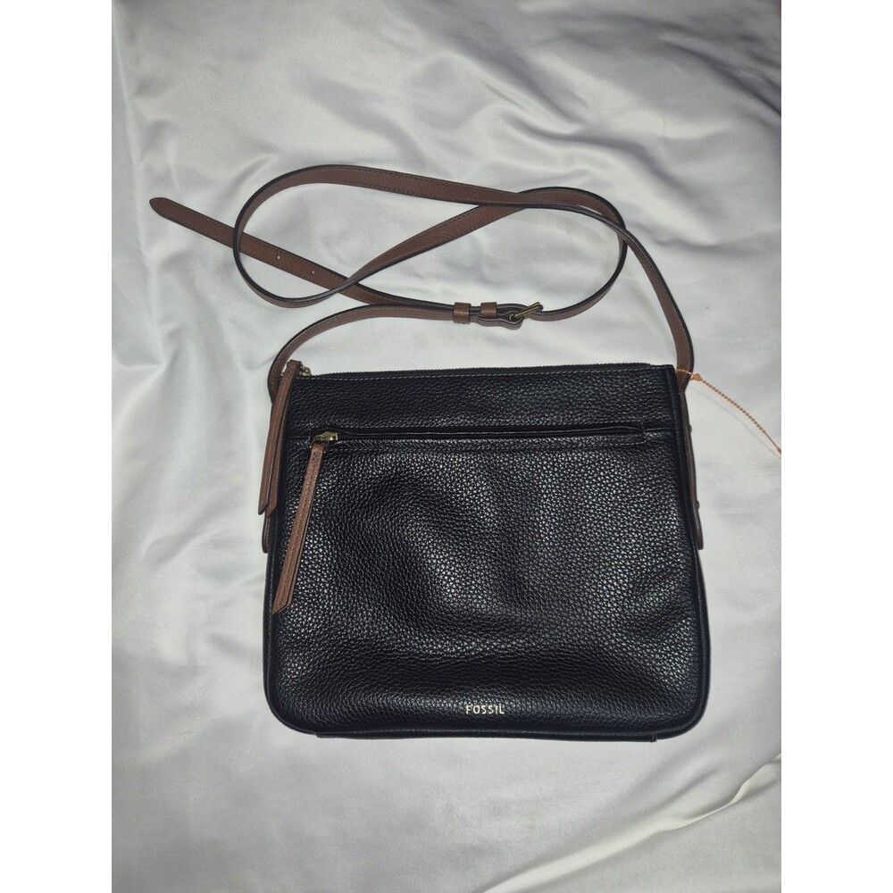 Fossil Black Leather Crossbody Purse Brown Leather Adjustable Strap
